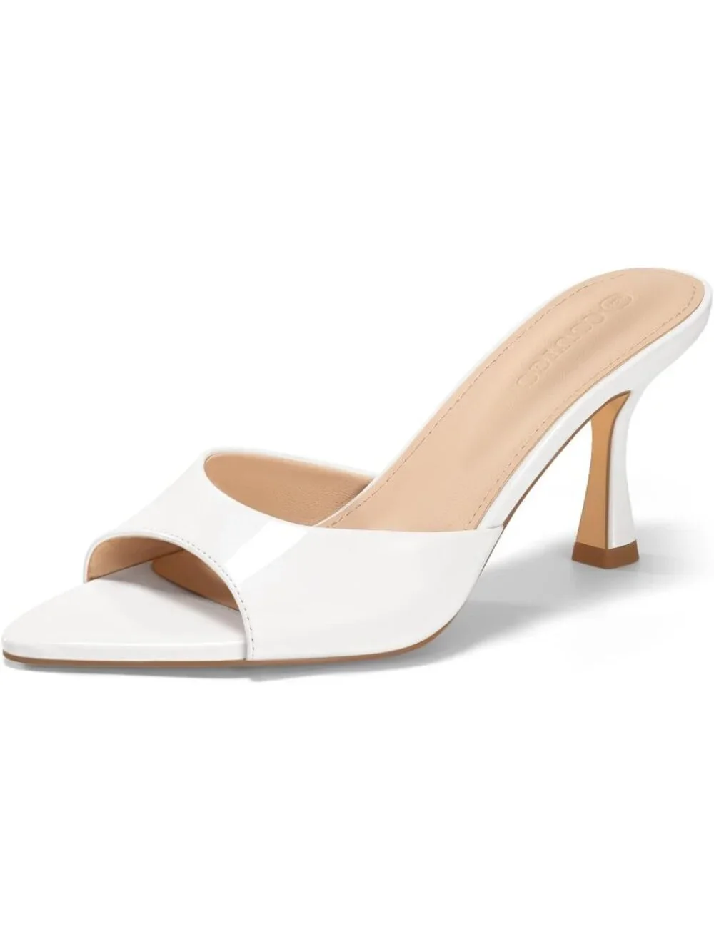 Women's White Faux Leather Comfortable Slip On Backless Pointed Peep Toe Sandals